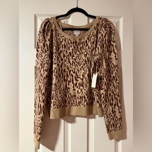 Maeve Puff-Sleeve Leopard Print Pullover Sweater - NWT